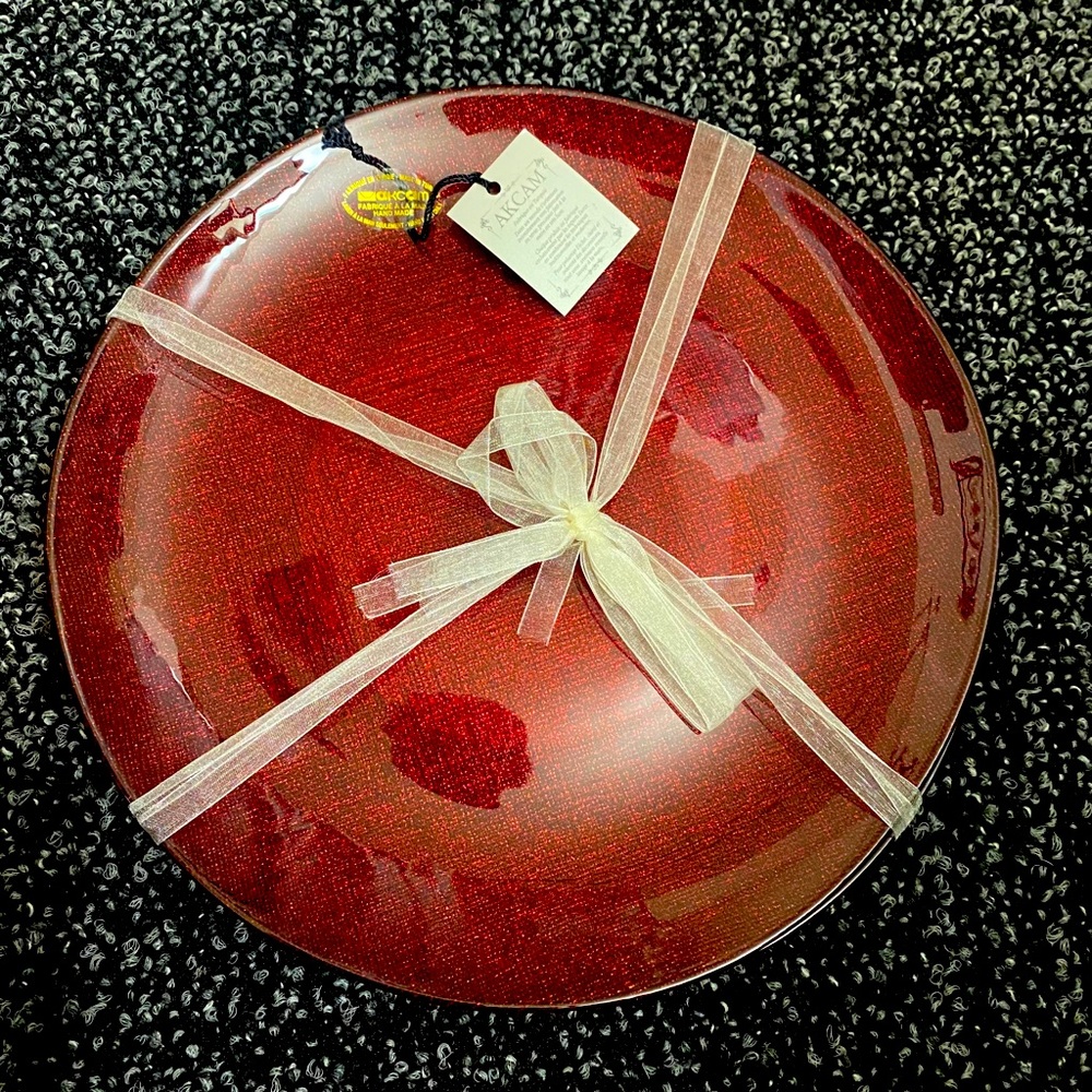 RED Glass Turkish Metallic/Glittery Plate Set (4)